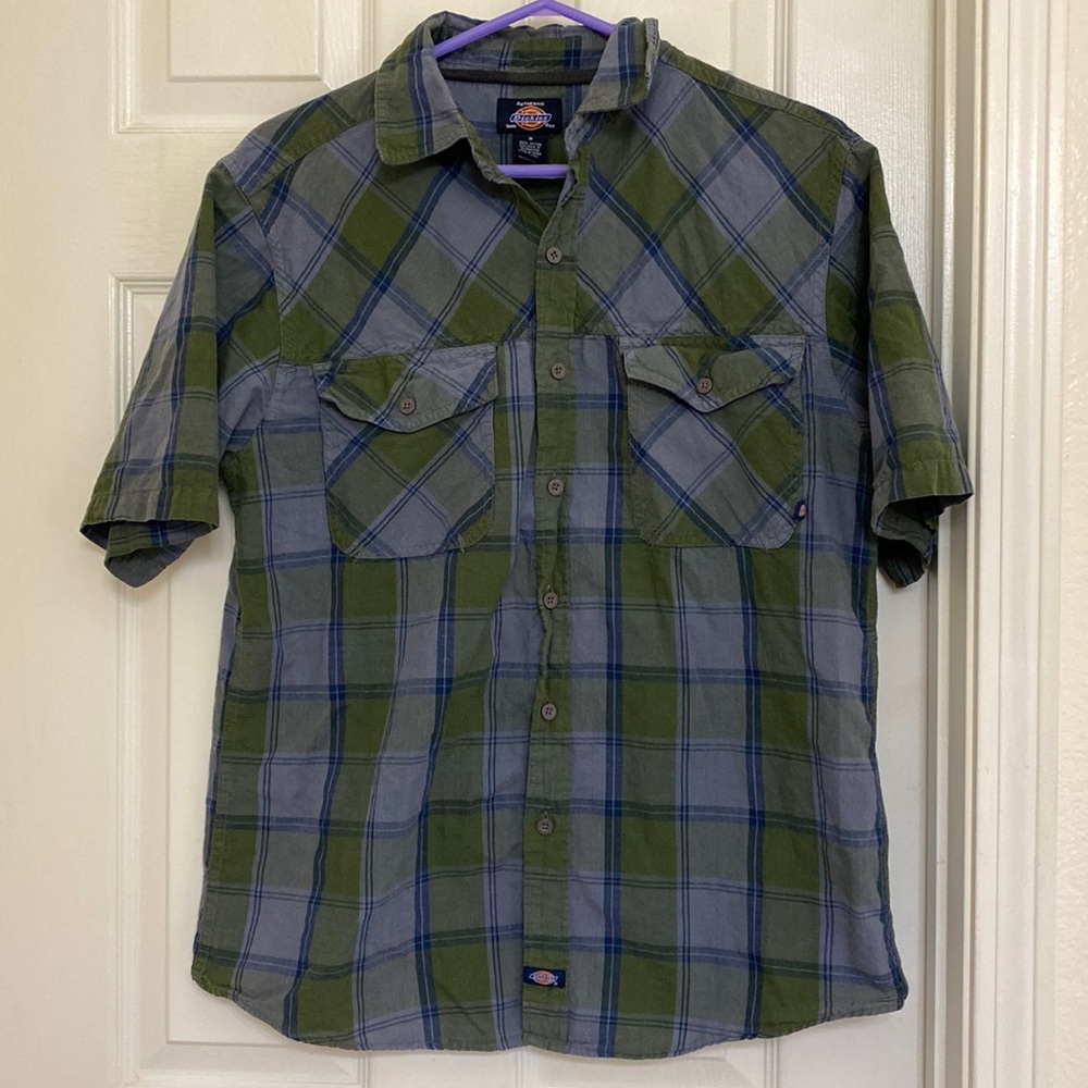 Green and blue dickies button up shirt